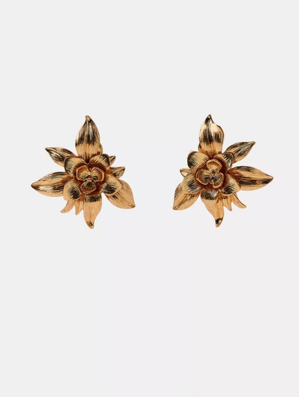 ZARA Embossed Floral Button Gold Colored Earrings New
